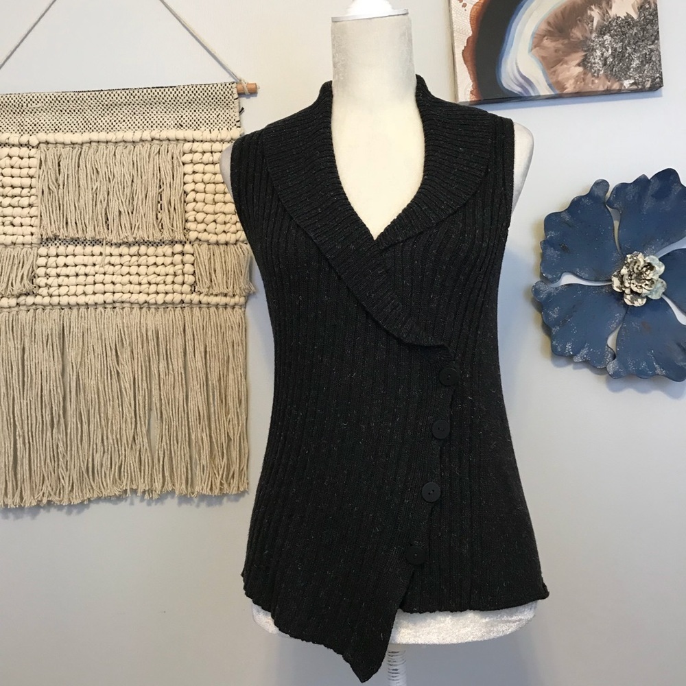 Eileen Fisher asymmetrical cable knit vest - Picture 2 of 8